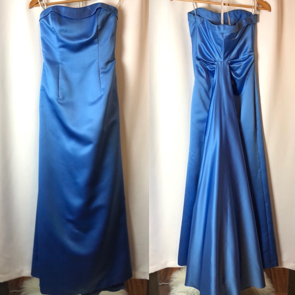 David's Bridal Strapless Blue Dress